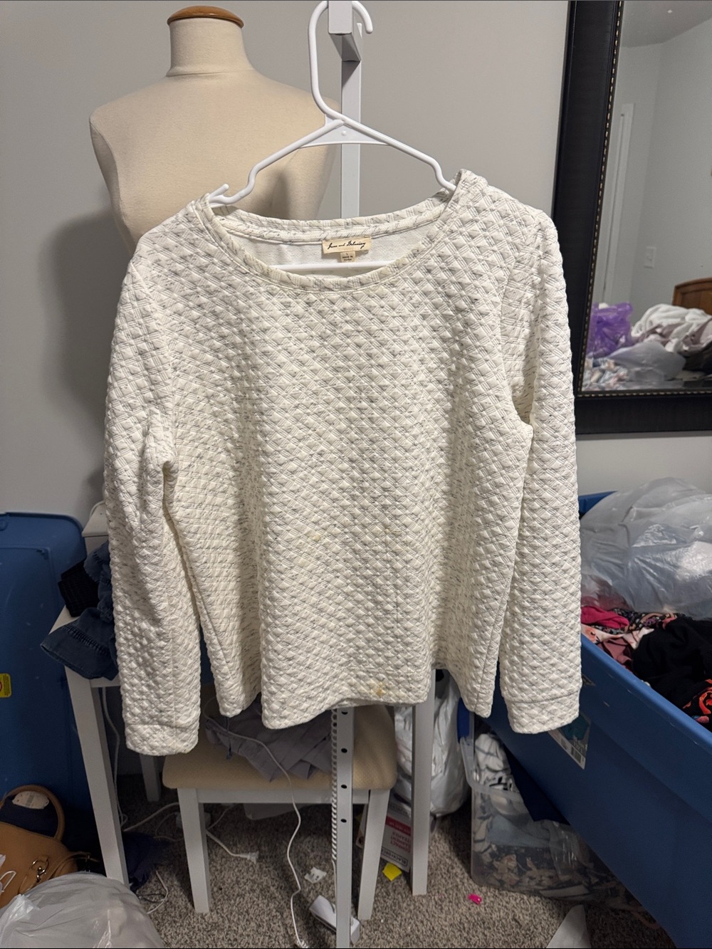 Jane and Delancey Cream Quilted-Texture Crewneck Sweater